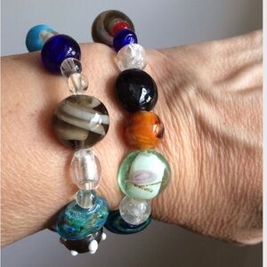 New Lampwork Glass Stretchy Bracelet Set handmade